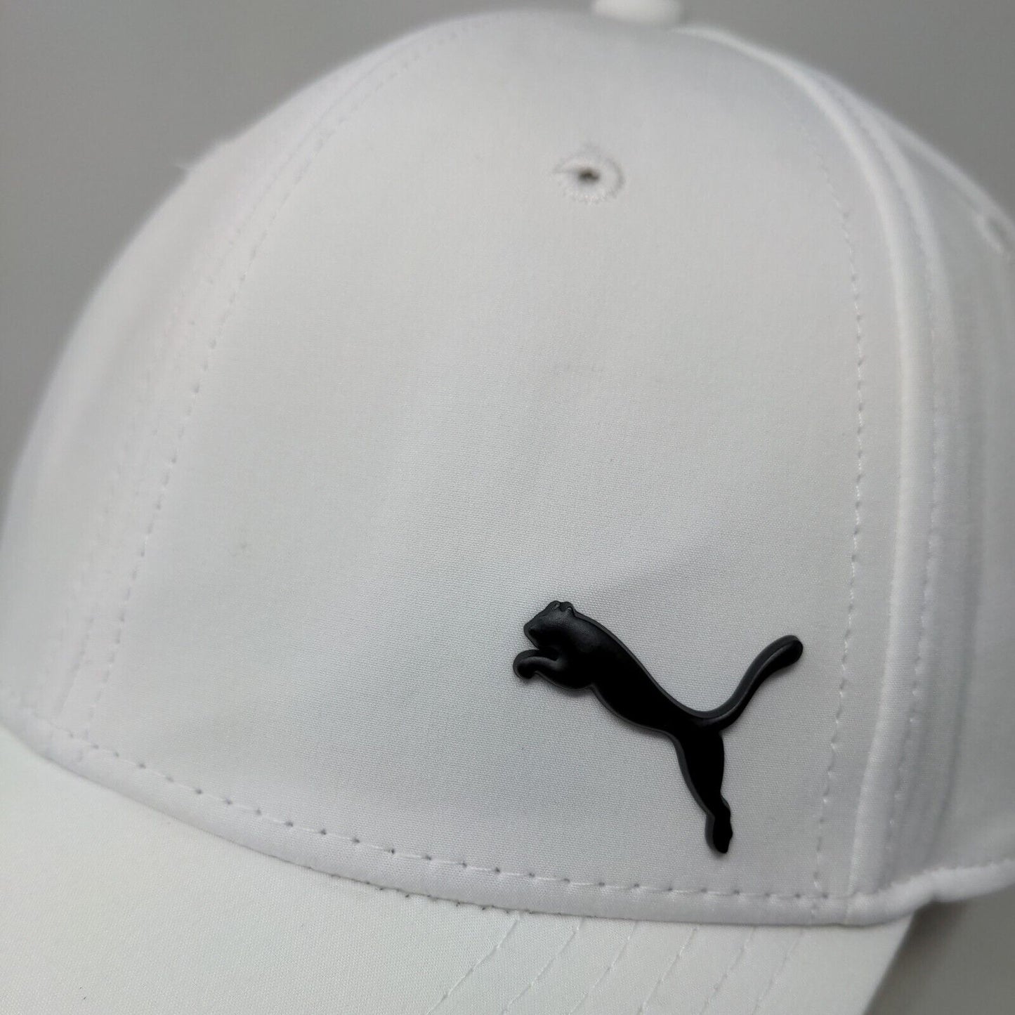 PUMA Stretch Fitted Hat White One Size Solid 6 Panel Vent Holes