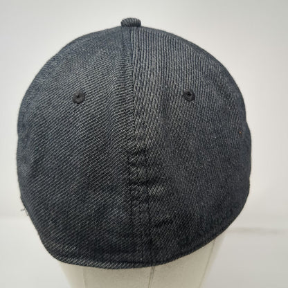 Oakley Baseball Cap Gray XL Flexfit Rubber Logo Denim Texture Curved Brim Hat