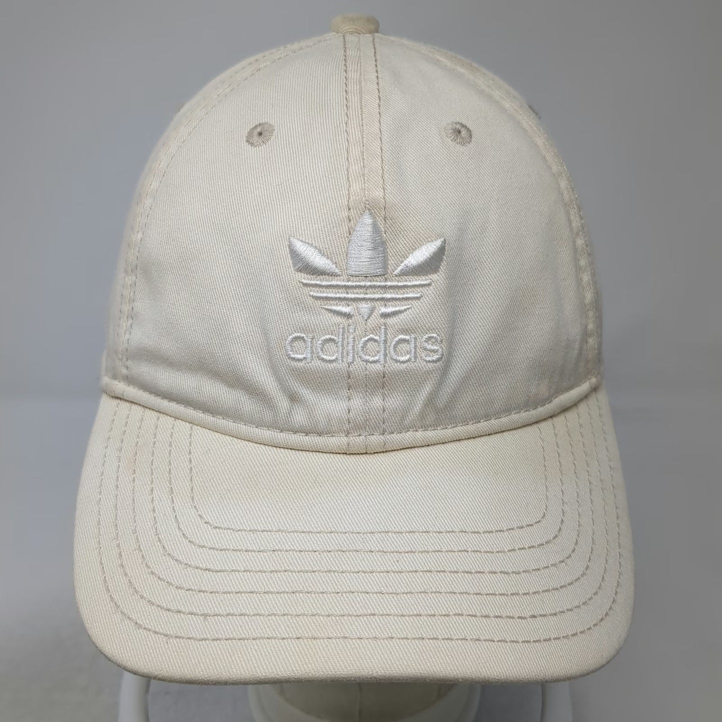 adidas Baseball Cap Beige One Size Trefoil Logo Slideback Cotton 6 Panel Hat