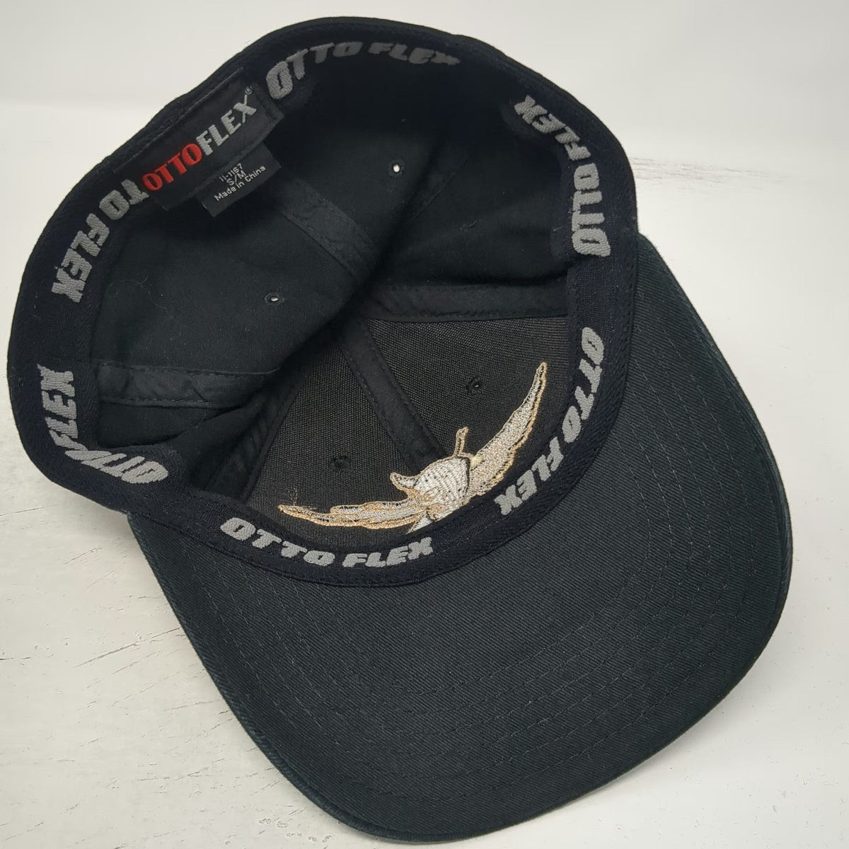 Otto Baseball Cap Black Gold M Stretch Fit Military Winged Skull Embroidery Hat