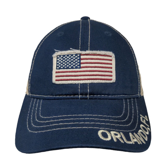 American Flag Orlando FL Snapback Mesh Back Trucker Hat Blue One Size