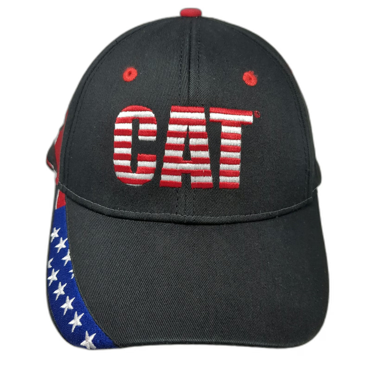 CAT Baseball Cap Black One Size American Flag Stars Stripes Slideback Hat Work