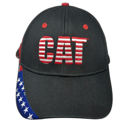 CAT Baseball Cap Black One Size American Flag Stars Stripes Slideback Hat Work