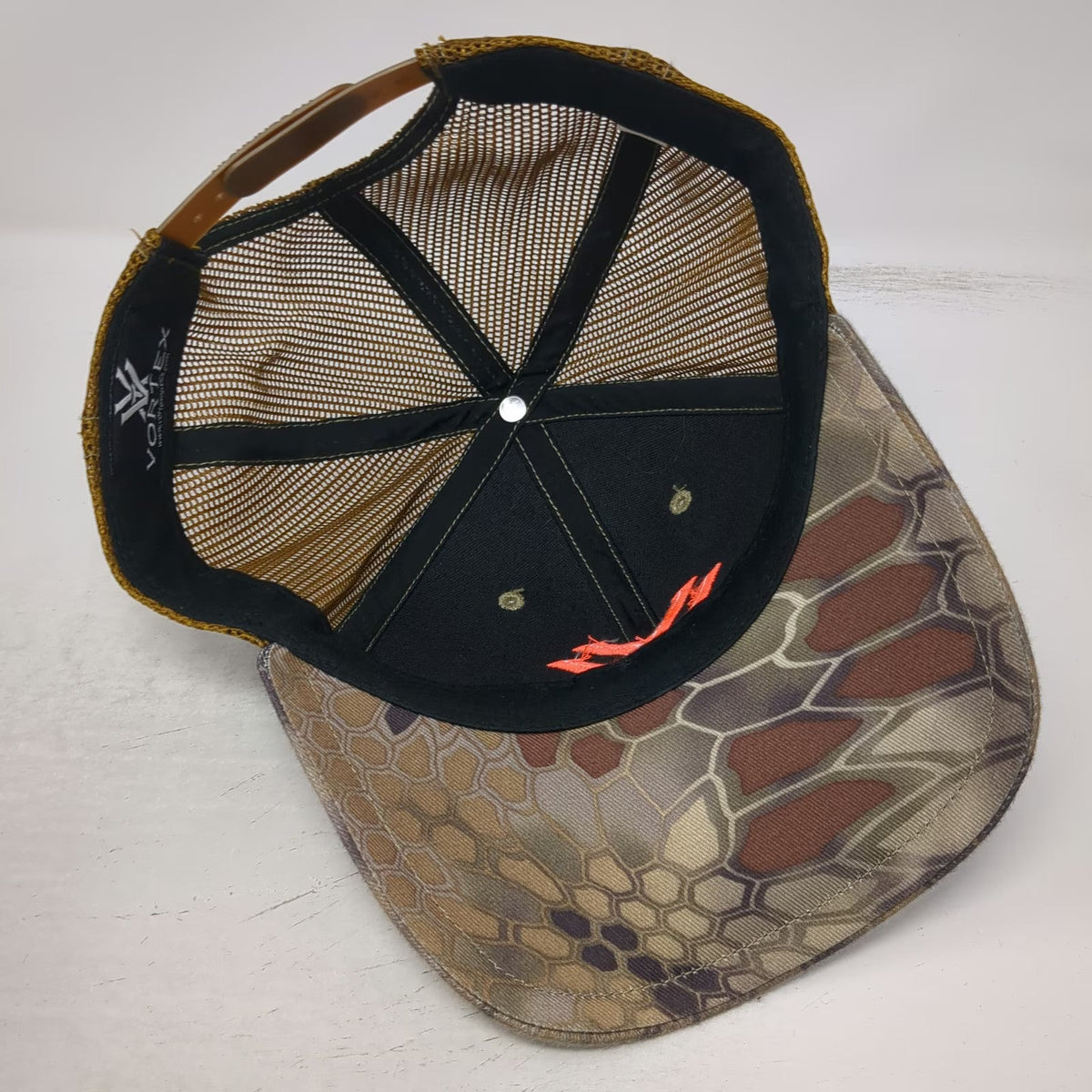 Vortex Trucker Hat Brown Orange One Size Camo Mesh Snapback Richardson Logo V
