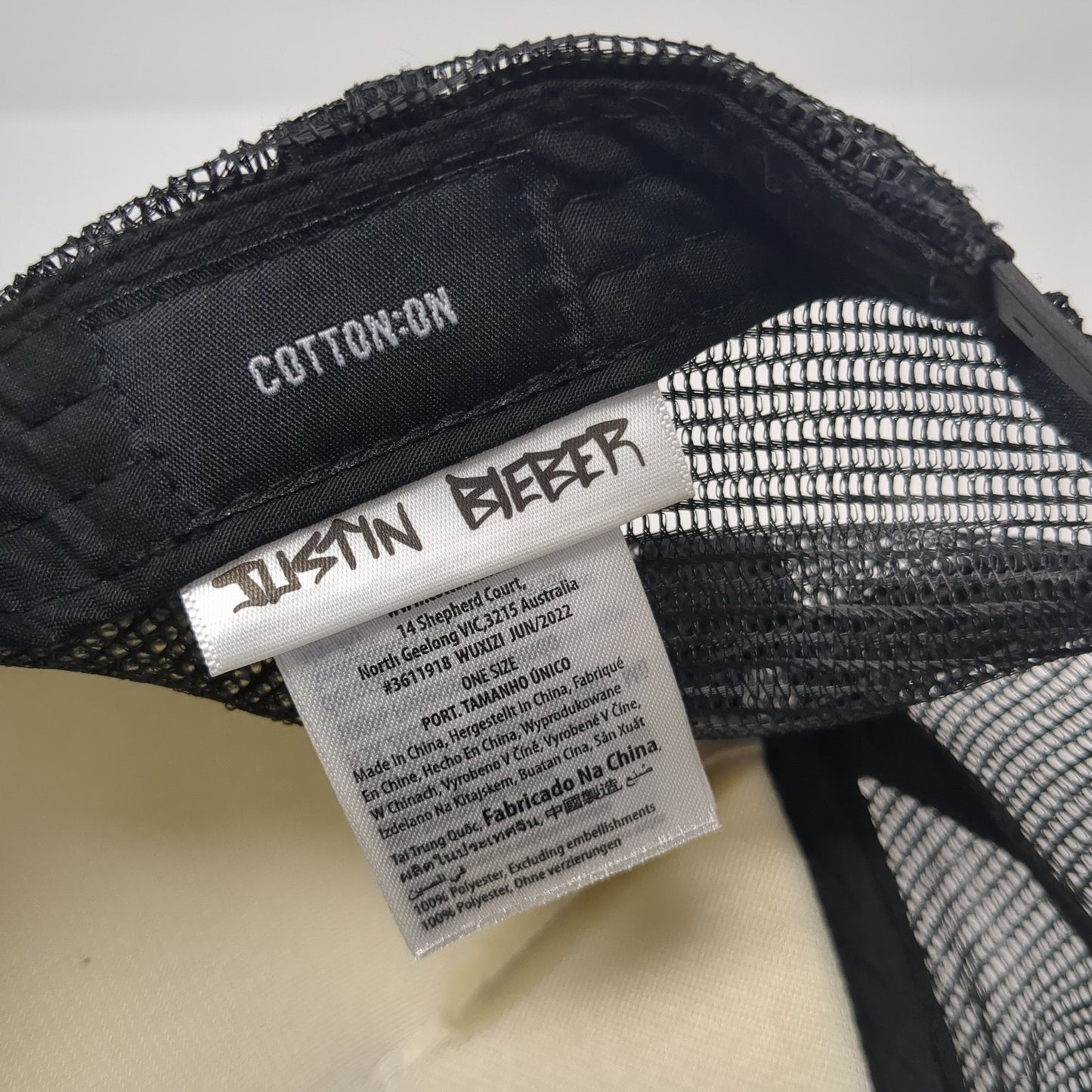 Bieber's Peaches Snapback Trucker Hat Black One Size Mesh Back Cotton On