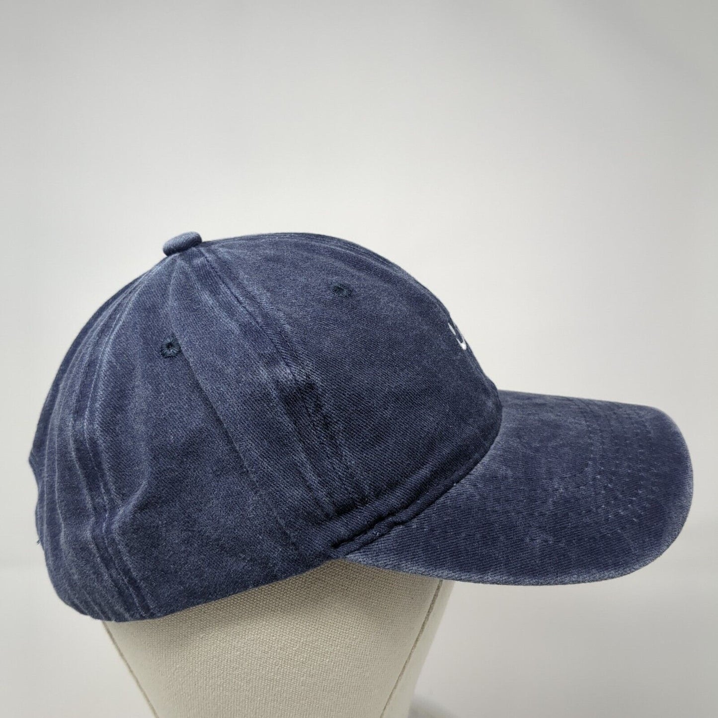 Smiley Slideback Hat Blue One Size Adjustable Solid Embroidered 6 Panel