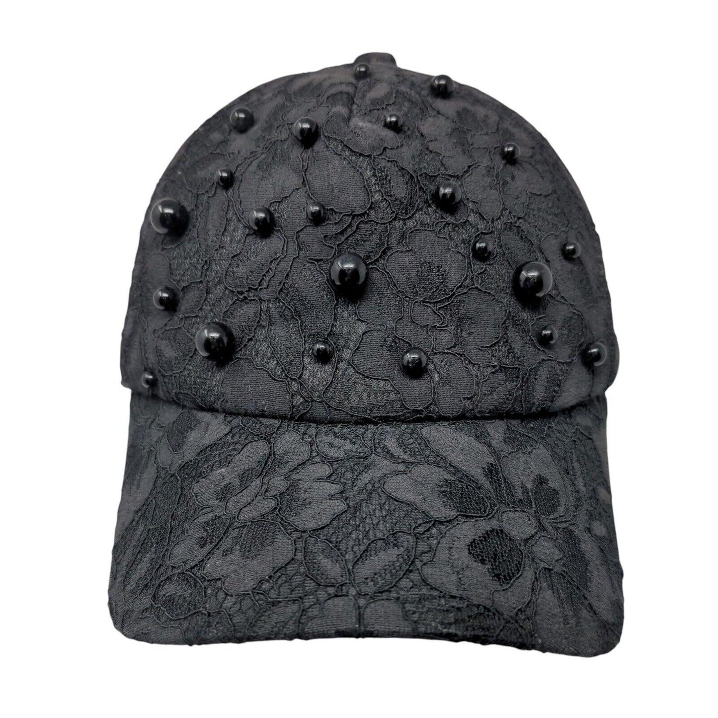 Floral Lace Studded Snapback Hat Black OSFA Adjustable Embellished