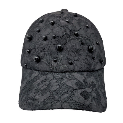 Floral Lace Studded Snapback Hat Black OSFA Adjustable Embellished