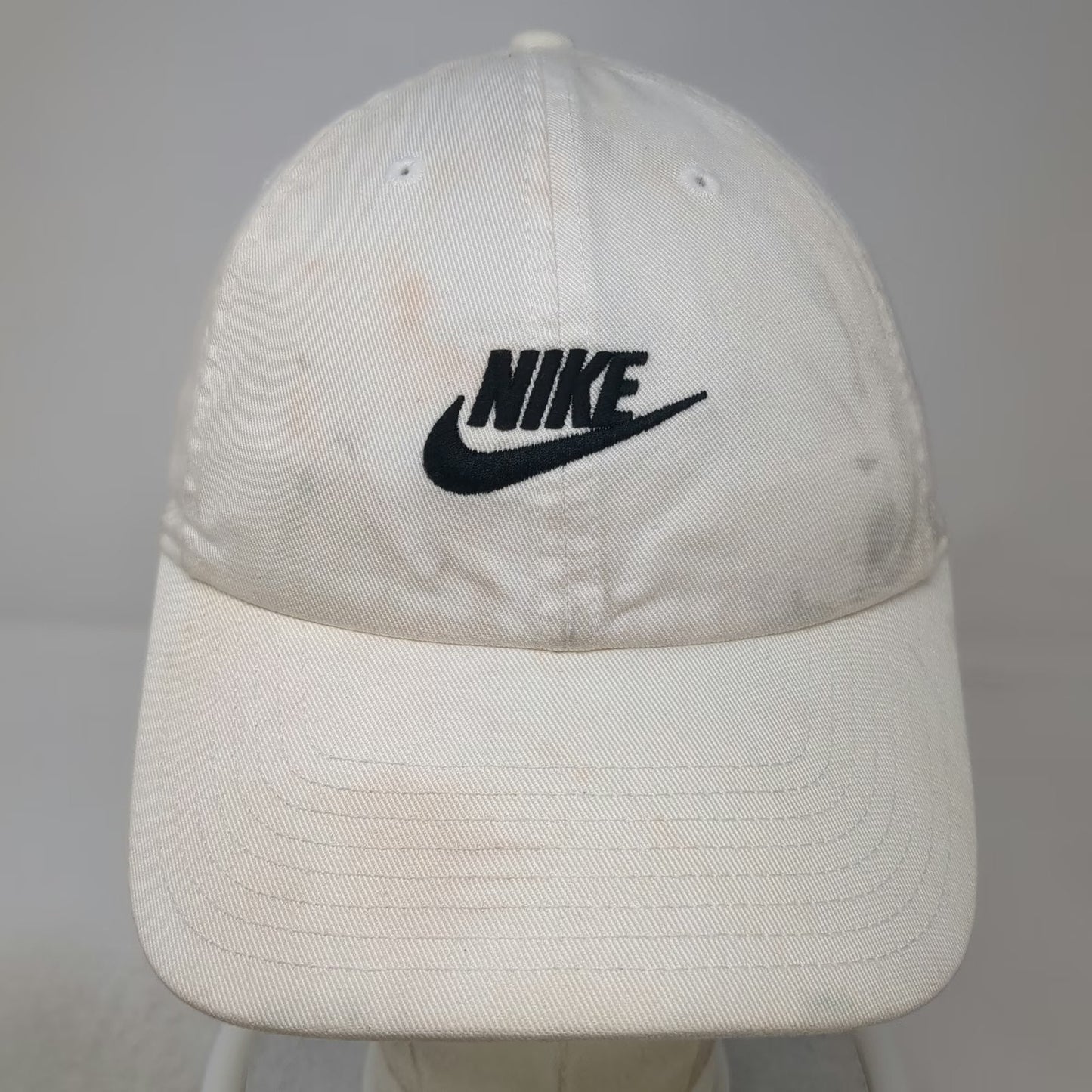 Nike Baseball Cap White M Black Logo Slideback Cotton 6 Panel Swoosh Sport Hat