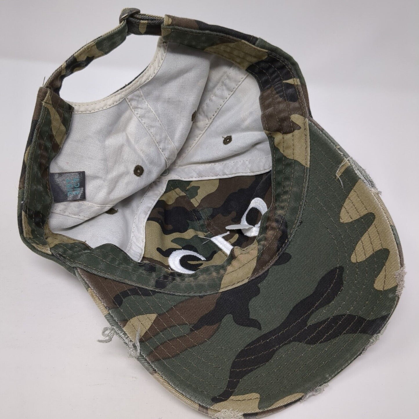 912 Slideback Hat Camouflage One Size Adjustable Embroidered Distressed District