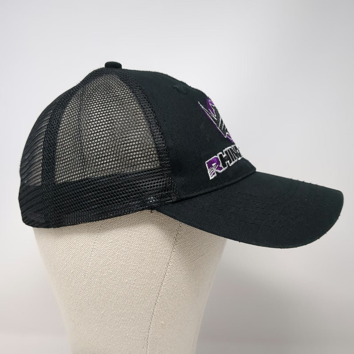 Rhino Rush Trucker Hat Black One Size Snapback Mesh Back Embroidered Logo
