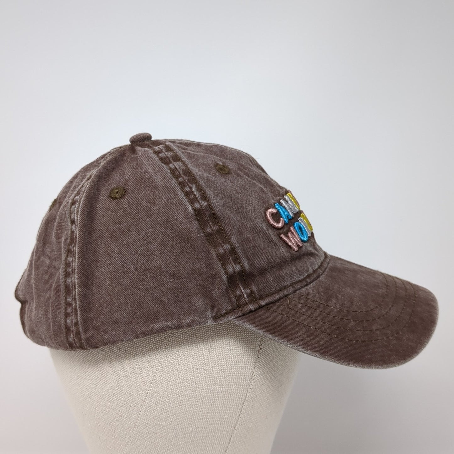 Camp More Worry Less Slideback Hat Brown One Size Solid Embroidered