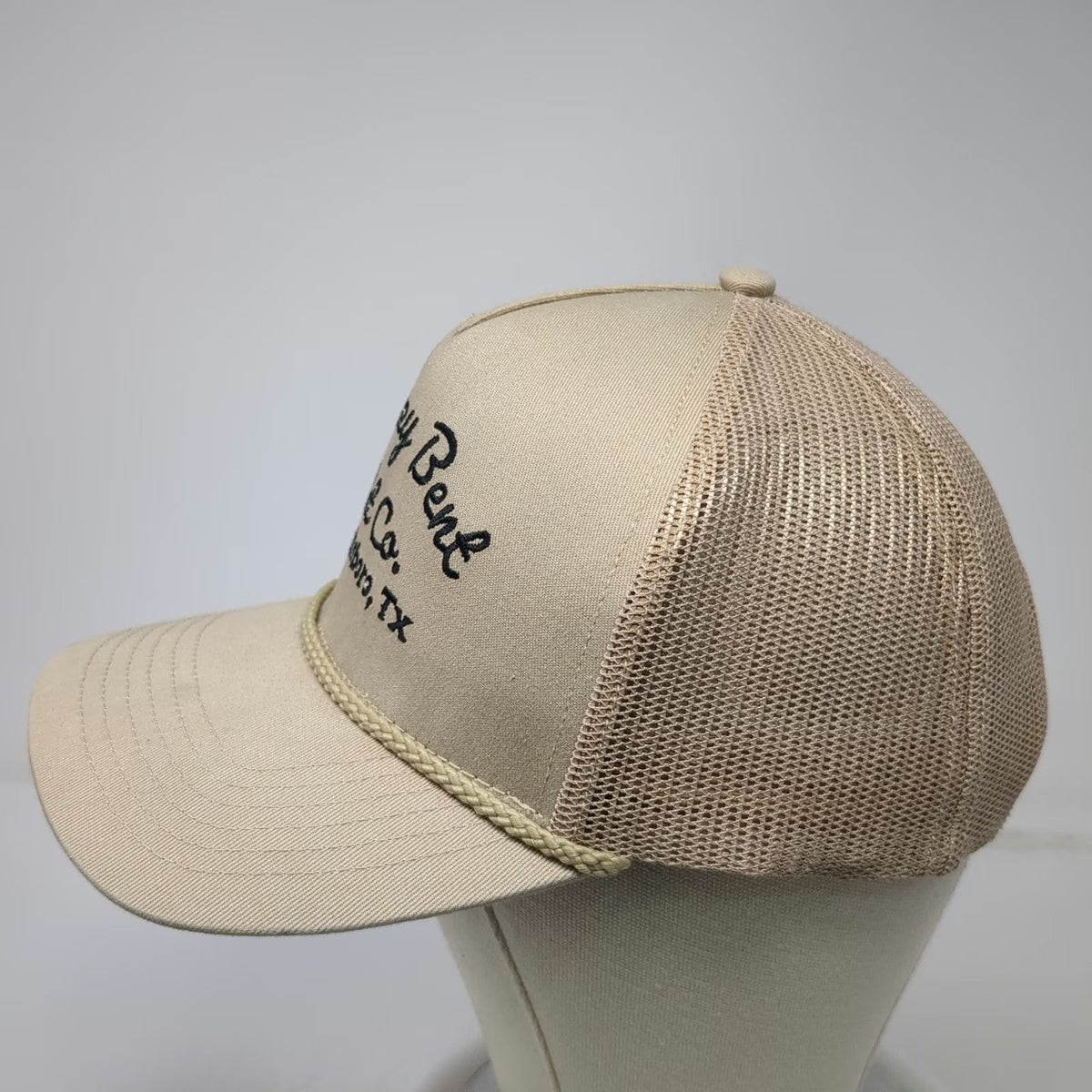 Whiskey Bent Trucker Hat Beige One Size Snapback Rope Brownsboro TX Logo Mesh