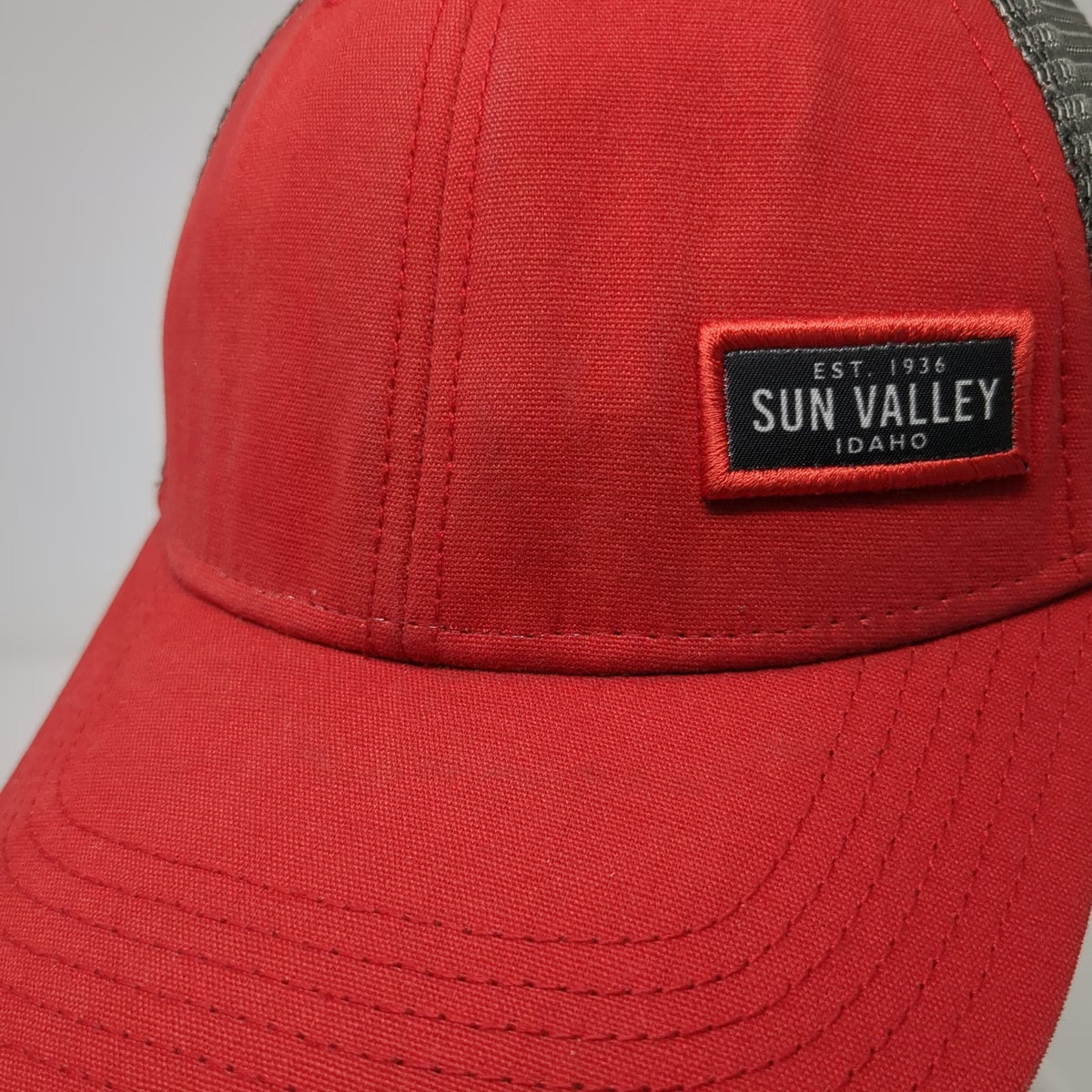 Legacy Trucker Hat Red OSFM Sun Valley Idaho Patch Mesh Back Snapback Adjustable