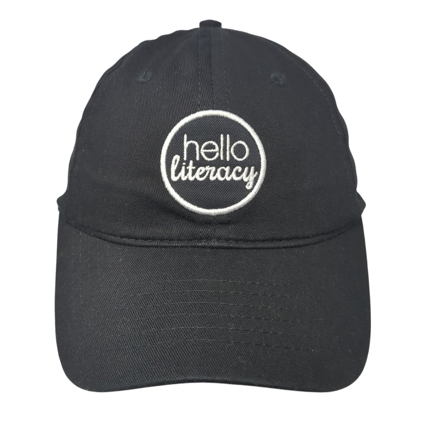 Hello Literacy Slideback Hat Black One Size Adjustable Embroidered