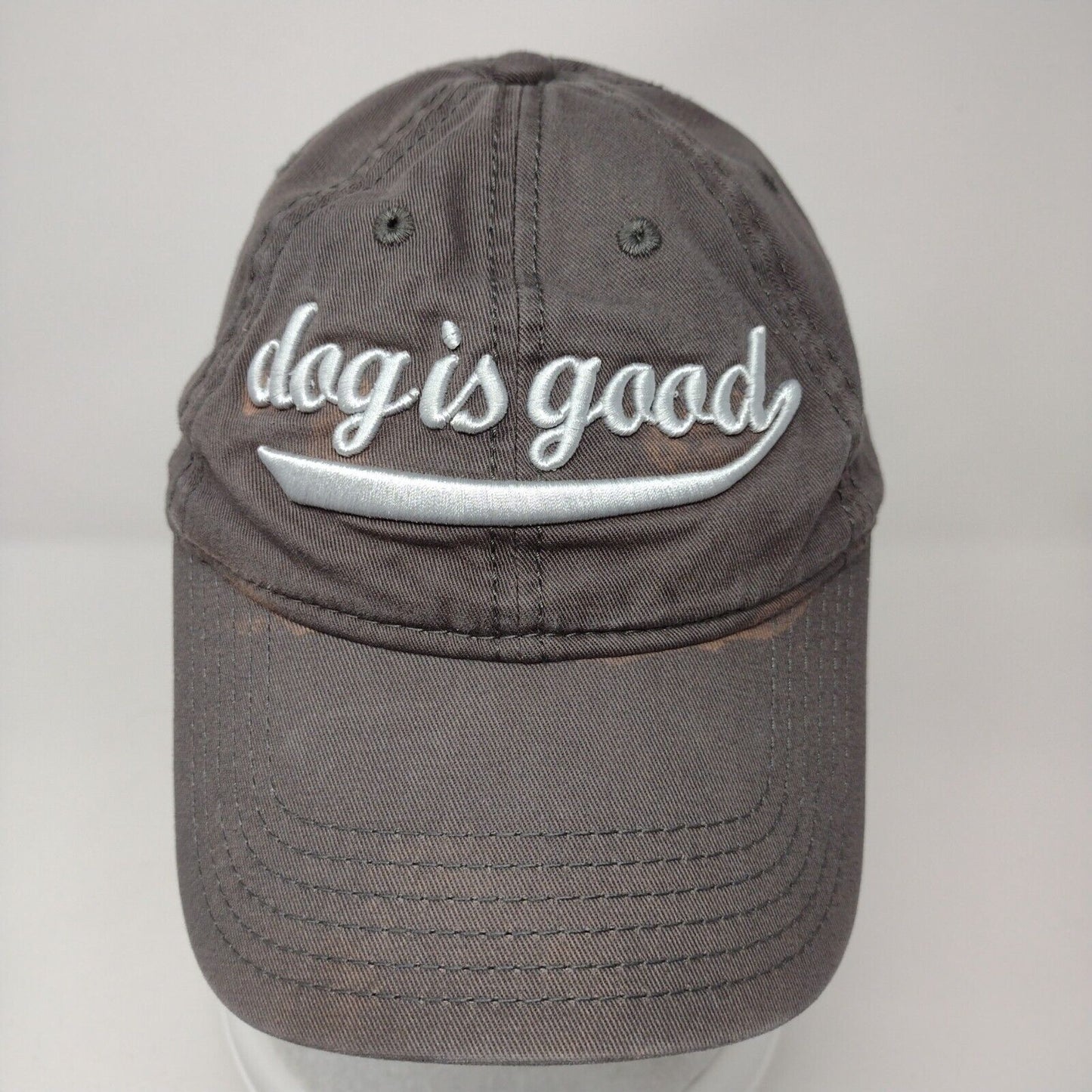 Dog Is Good Strapback Hat Gray OSFA Solid Embroidered Inspired By Dog