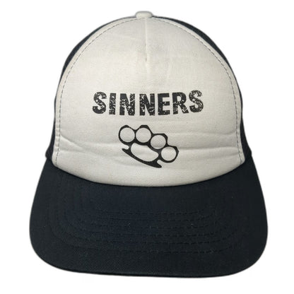 Headwear USA Trucker Hat Black White One Size Sinners Brass Knuckles Mesh Back