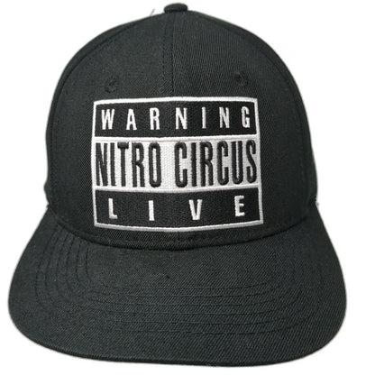 Nitro Circus Snapback Hat Black One Size Flat Brim Wool Blend Warning Logo
