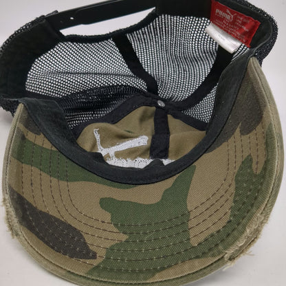 Puma Trucker Hat Green One Size Camo Mesh Snapback Distressed Logo Embroidery