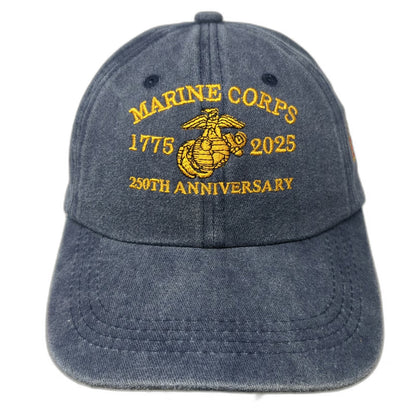 Marine Corps Baseball Cap Blue One Size 250th Anniversary 1775-2025 EGA Logo Hat