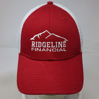 New Era Baseball Cap Red White XL Ridgeline Financial Mesh Hat Mountain Stretch
