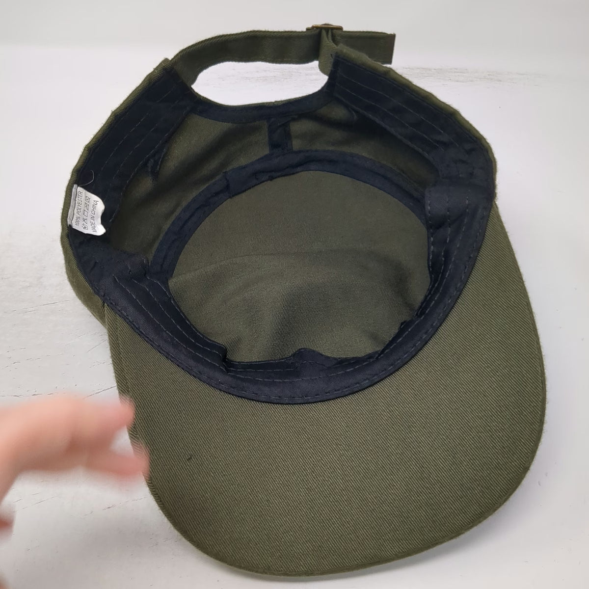 Army Cap Green One Size Hat Flat Crown Adjustable Strap Polyester Solid Color