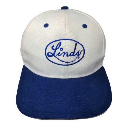 Linds Bowling Men's Strapback Hat White Blue Adjustable Embroidered Logo