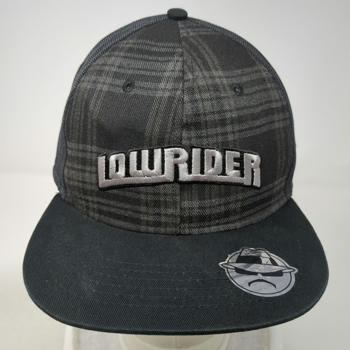 Lowrider Snapback Hat Black One Size Plaid Flat Brim Logo 100% Polyester Graphic
