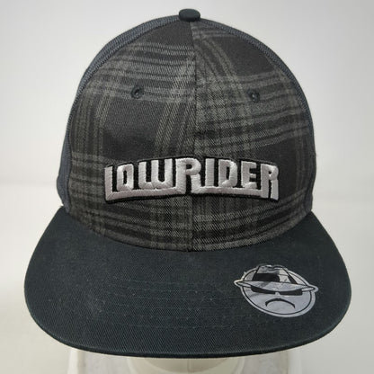 Lowrider Snapback Hat Black One Size Plaid Flat Brim Logo 100% Polyester Graphic