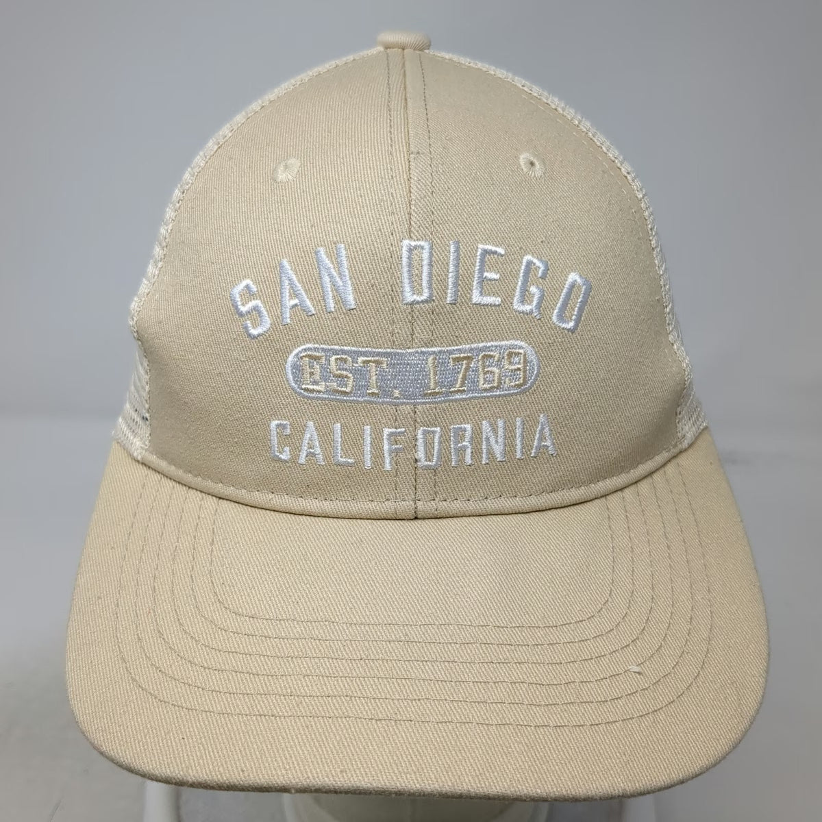 Trucker Hat Beige One Size Mesh Back Snapback San Diego California Embroidered