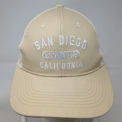 Trucker Hat Beige One Size Mesh Back Snapback San Diego California Embroidered