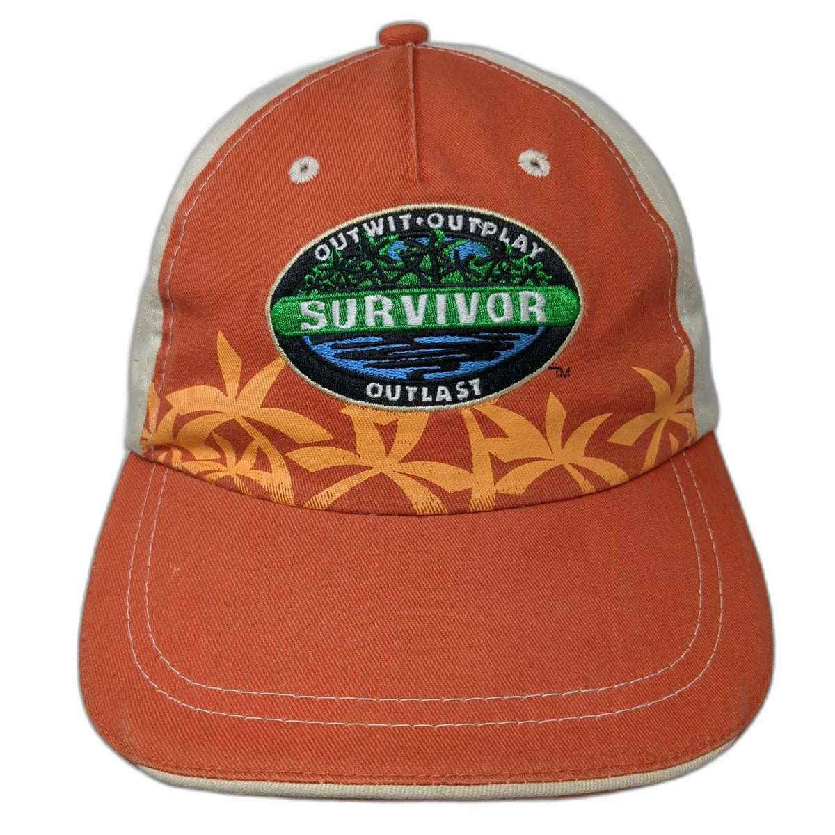 Survivor 5 Panel Orange Hat OSFM Outwit Outplay Outlast Palm Trees Adjustable