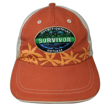 Survivor 5 Panel Orange Hat OSFM Outwit Outplay Outlast Palm Trees Adjustable