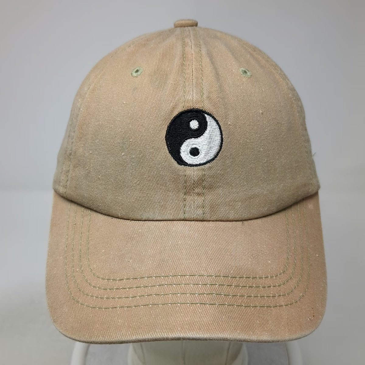 Baseball Cap Beige One Size Yin Yang Graphic Slideback Distressed Cotton Hat