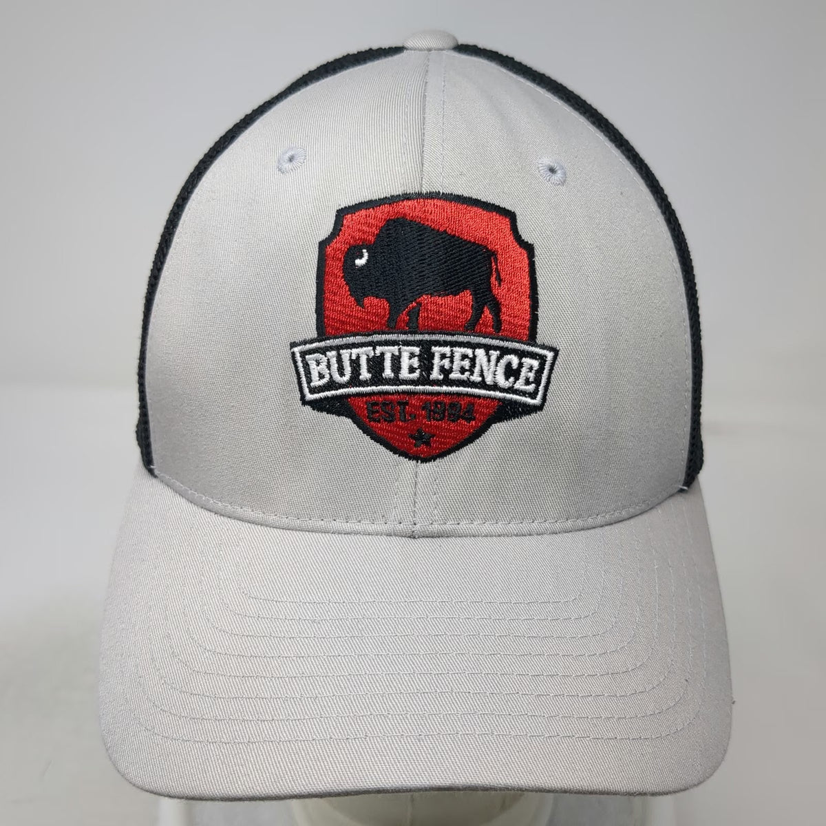 Port Authority Baseball Cap Gray M Butte Fence Bison Logo Mesh Back Fitted Hat