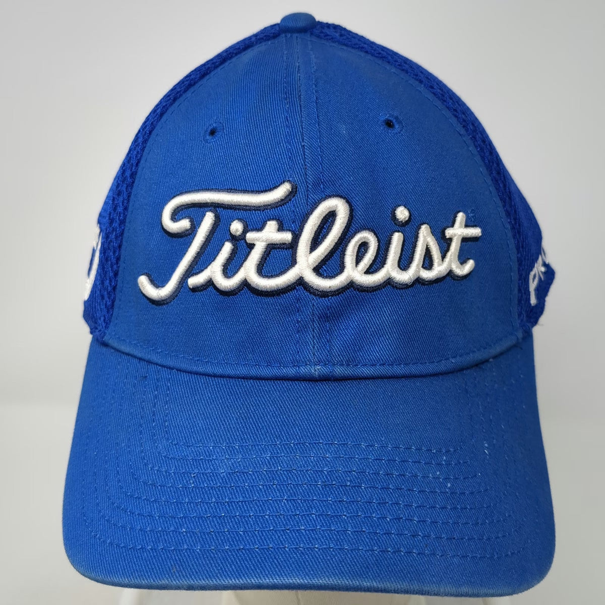 Titleist Baseball Cap Blue XL Pro V1 FootJoy Logo Mesh Back Stretch Fitted Hat