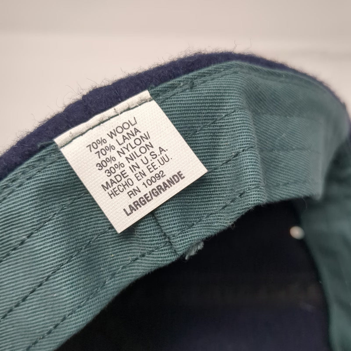 Baseball Cap Blue Green L Plaid Brim Wool Blend Made in USA Fitted Hat Vintage