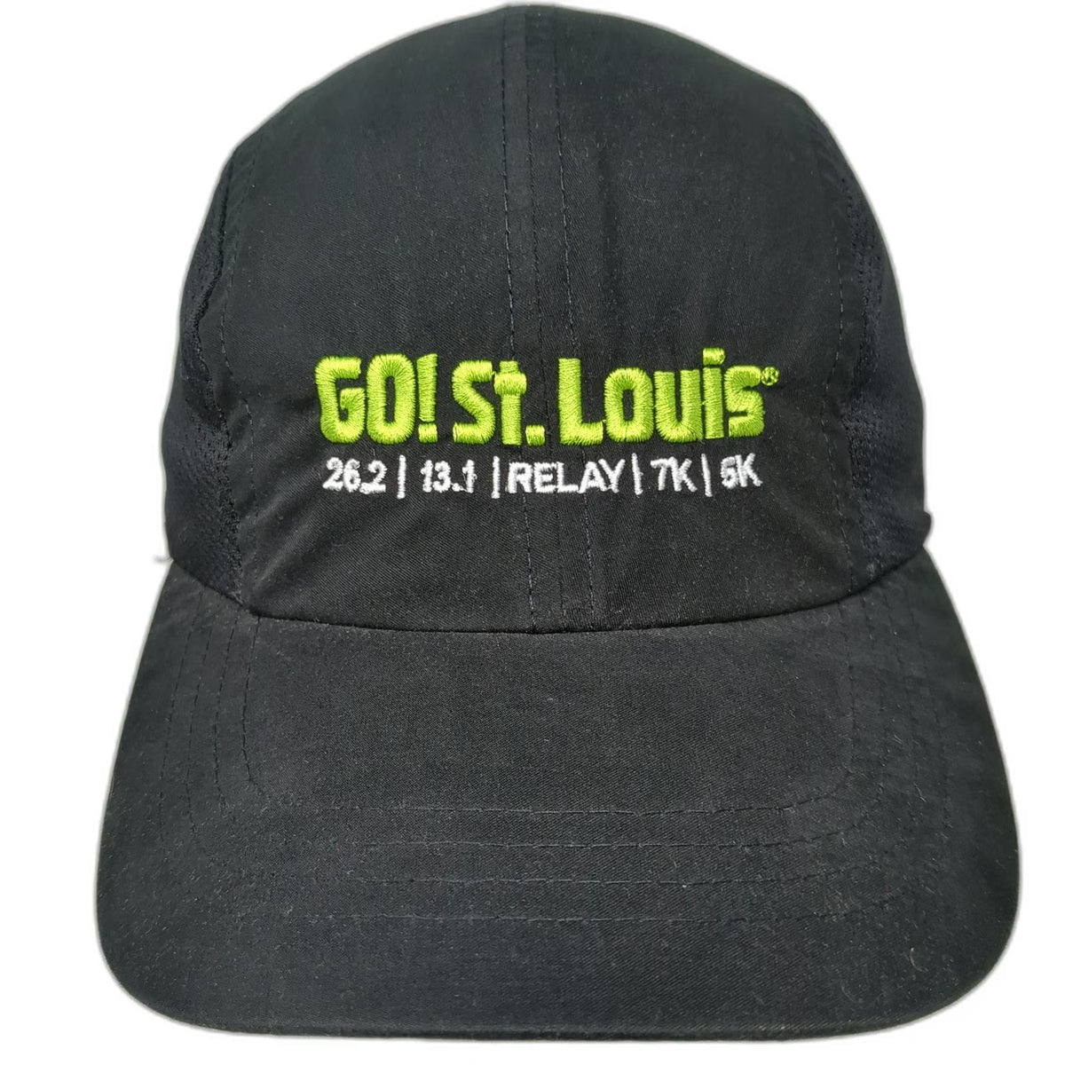 Headsweats Baseball Cap Black OSFM GO! St. Louis Marathon Running Mesh Strapback