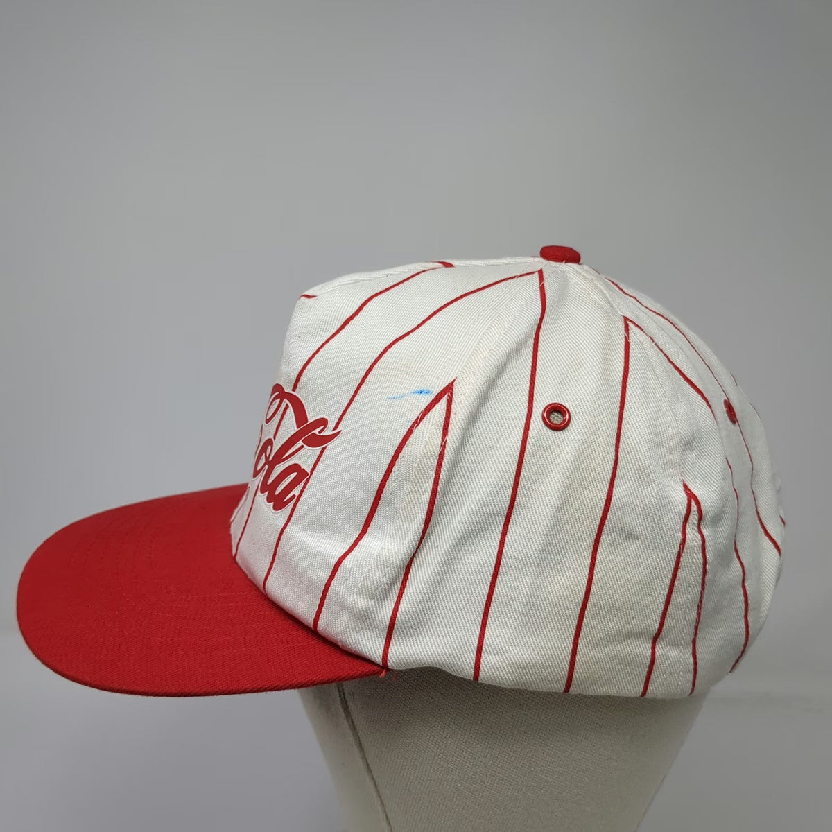 KC 5 Panel White Red One Size Coca-Cola Enjoy Script Pinstripe Snapback Hat