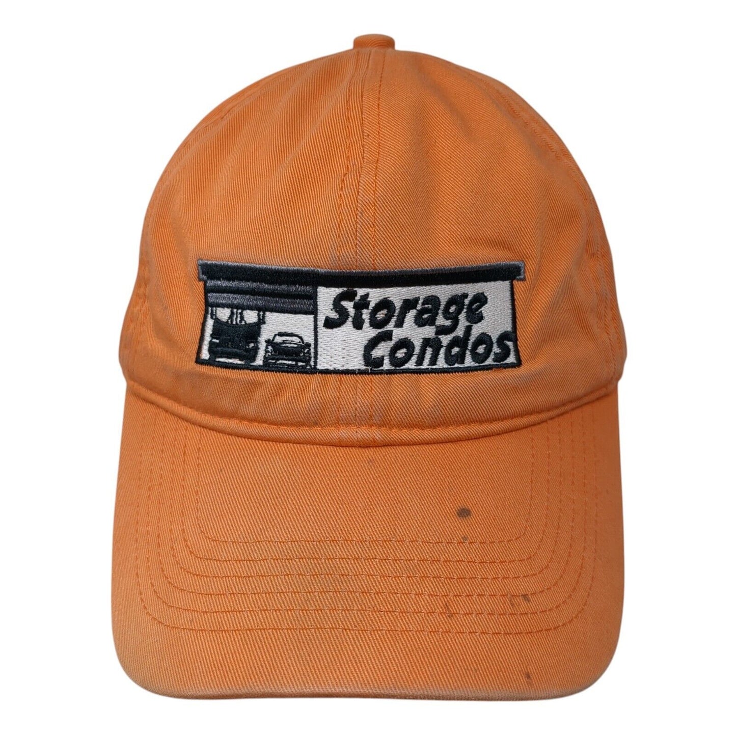 Storage Condos Slideback Hat Orange One Size Adjustable Embroidered