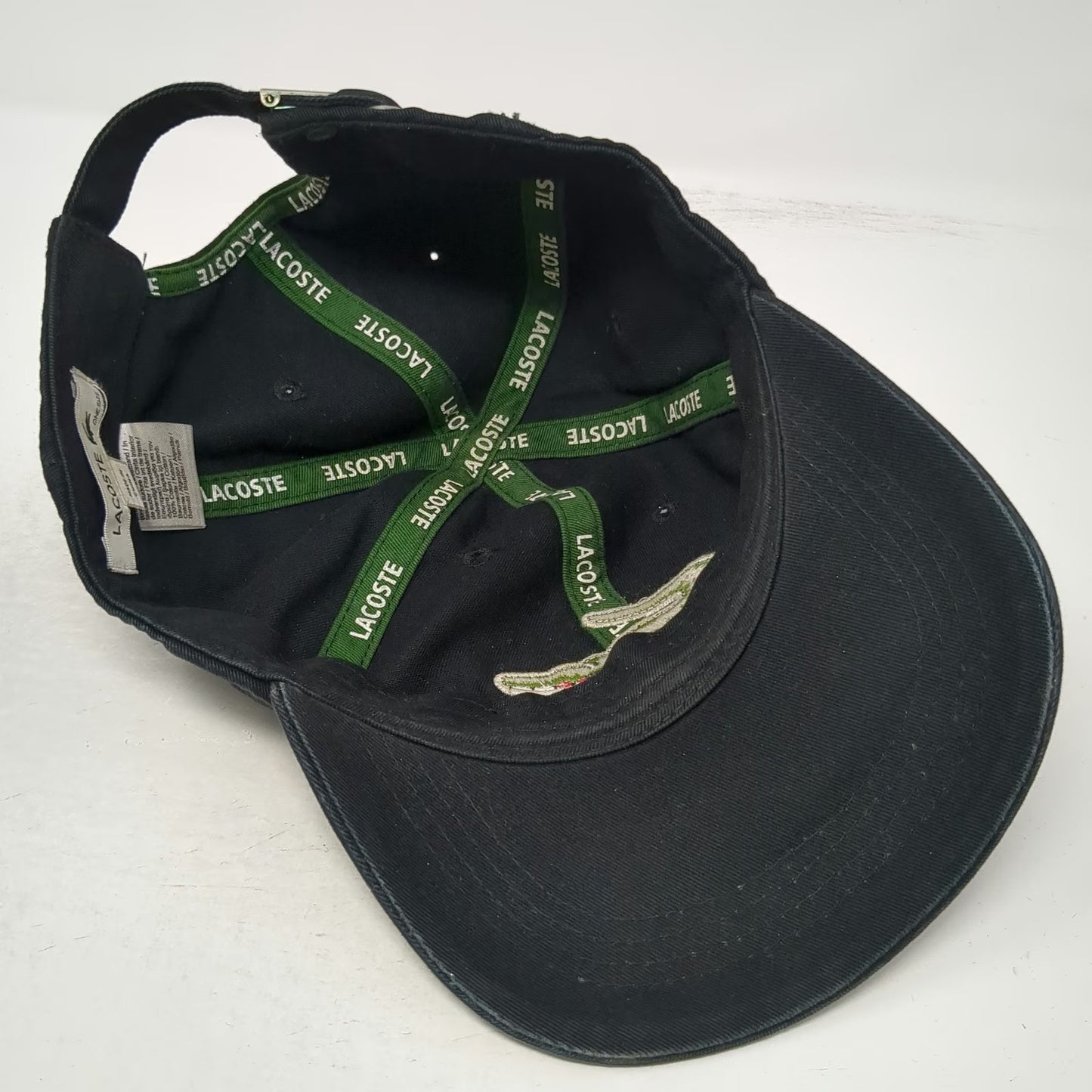 Lacoste Baseball Cap Black One Size Large Embroidered Crocodile Slideback Hat