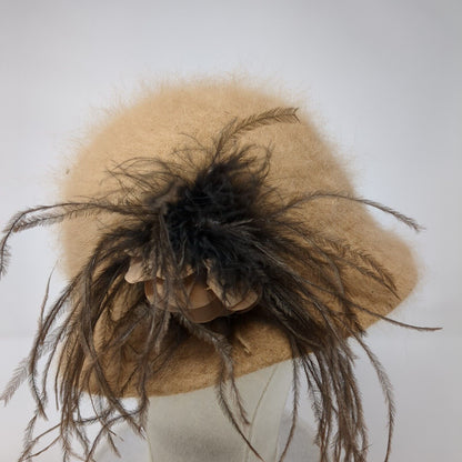 Unbranded Bucket Hat Brown One Size Angora Fuzzy Feather Flower Outdoor