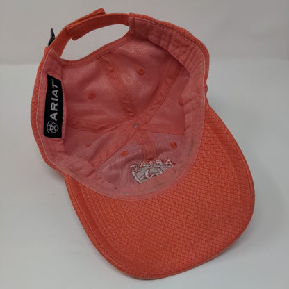 Ariat Strapback Hat Orange OSFM Adjustable Embroidered Logo Vented Holes 6 Panel