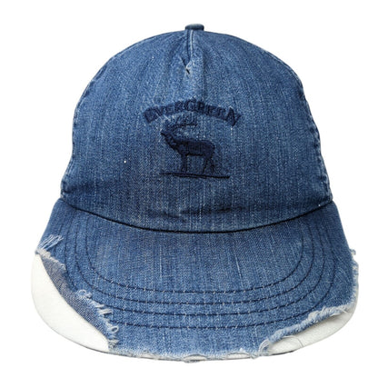 Ever Green Baseball Cap Blue One Size Adjustable Embroidered Distressed Denim