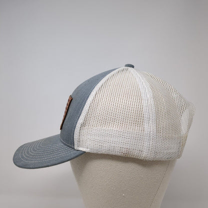 USA Flag Leather Patch Snapback Trucker Hat Gray One Size Mesh Back