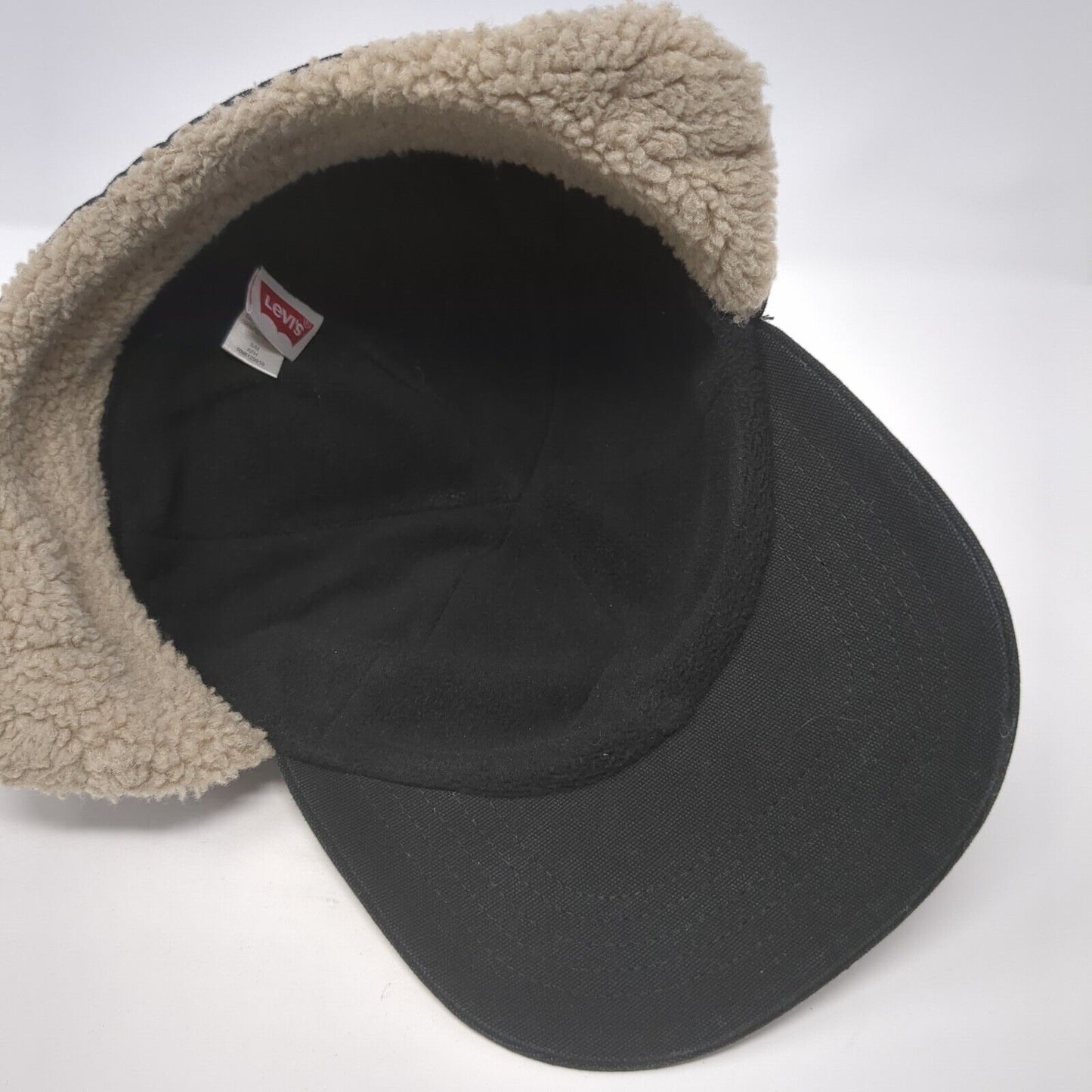 Levi's Leather Patch Fitted Trapper Hat Black S/M Ear Flap Sherpa