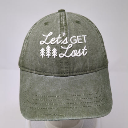Let's Get Lost Slideback Hat Green OS Adjustable Embroidered 6 Panel Cotton