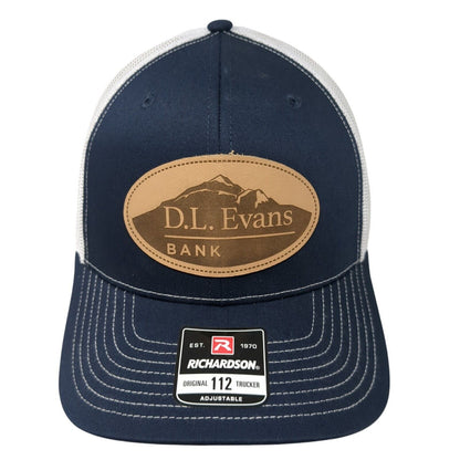 D.L. Evans Bank Patch Snapback Trucker Hat Blue One Size Mesh Back