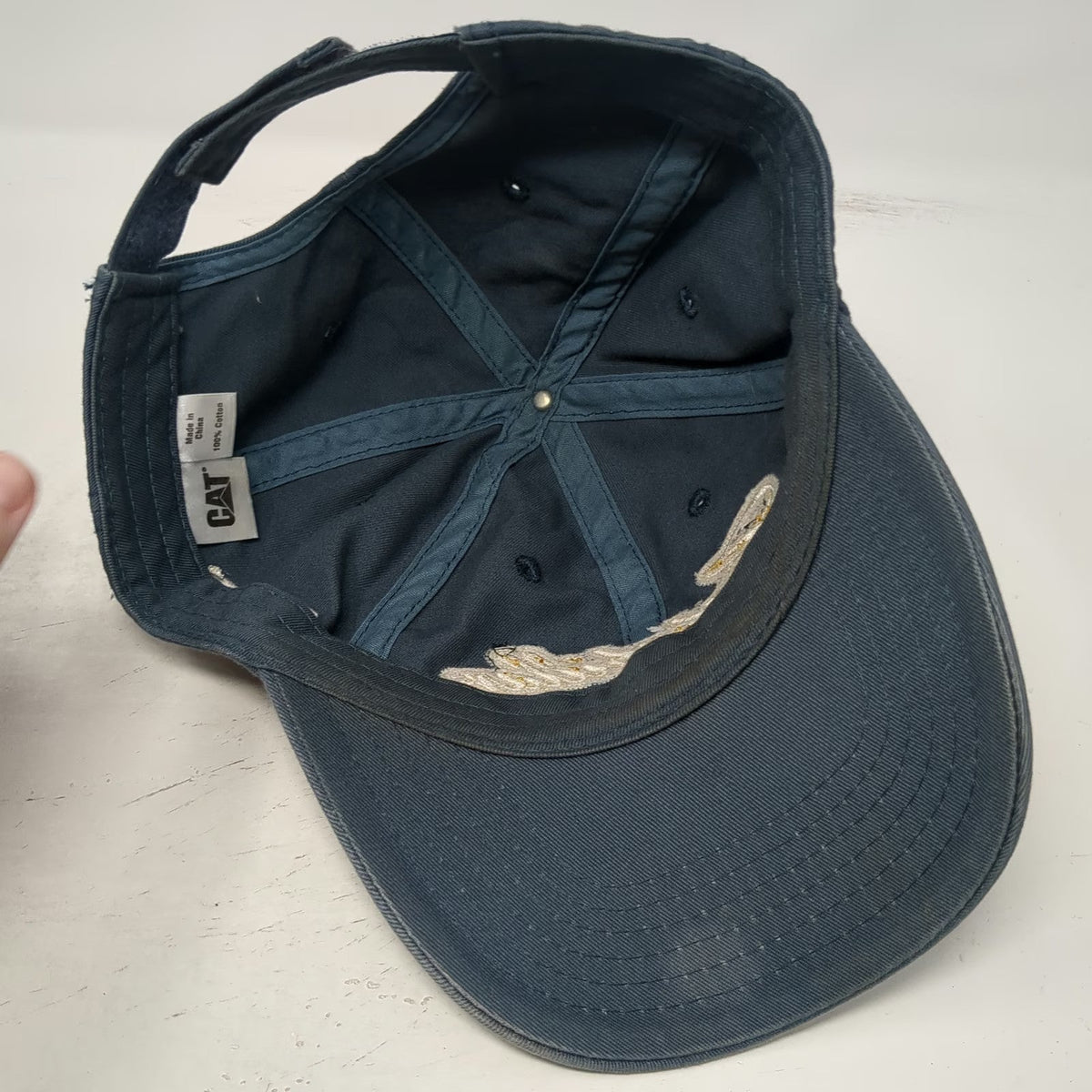 Caterpillar Baseball Cap Blue One Size Script Logo Side Hit Cotton Strapback hat