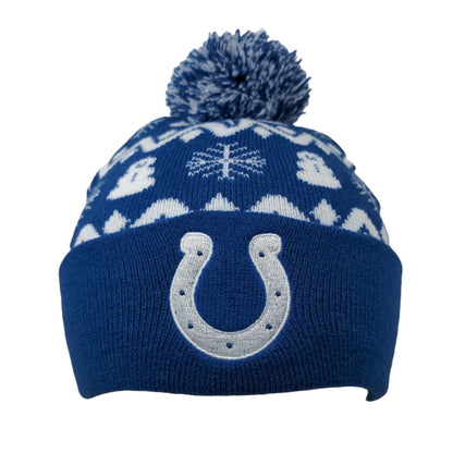 Indianapolis Colts Knit Pom Pom Beanie Hat Blue One Size Fair Isle